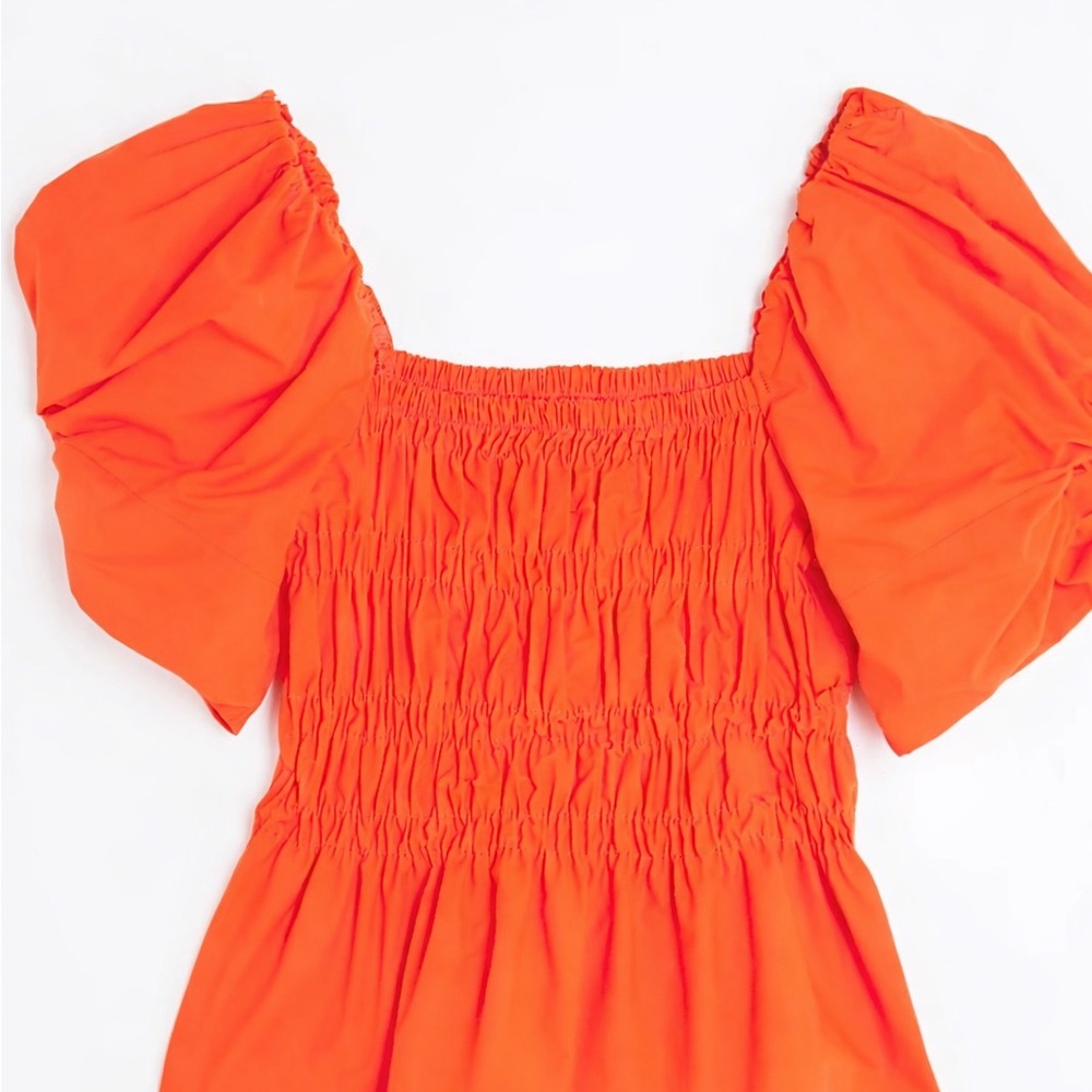 River Island Orange Puff-Sleeve Smocked Top